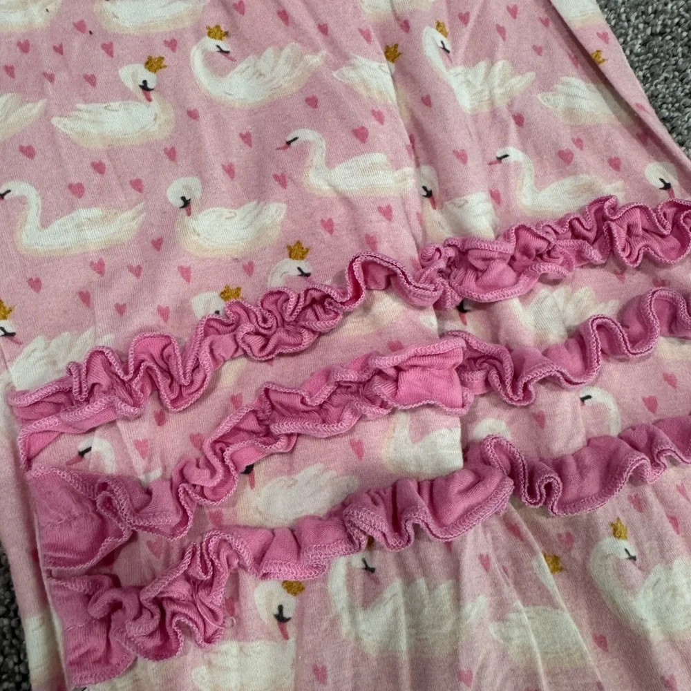 Pink Swan Print Kids One Piece convertible footie bamboo